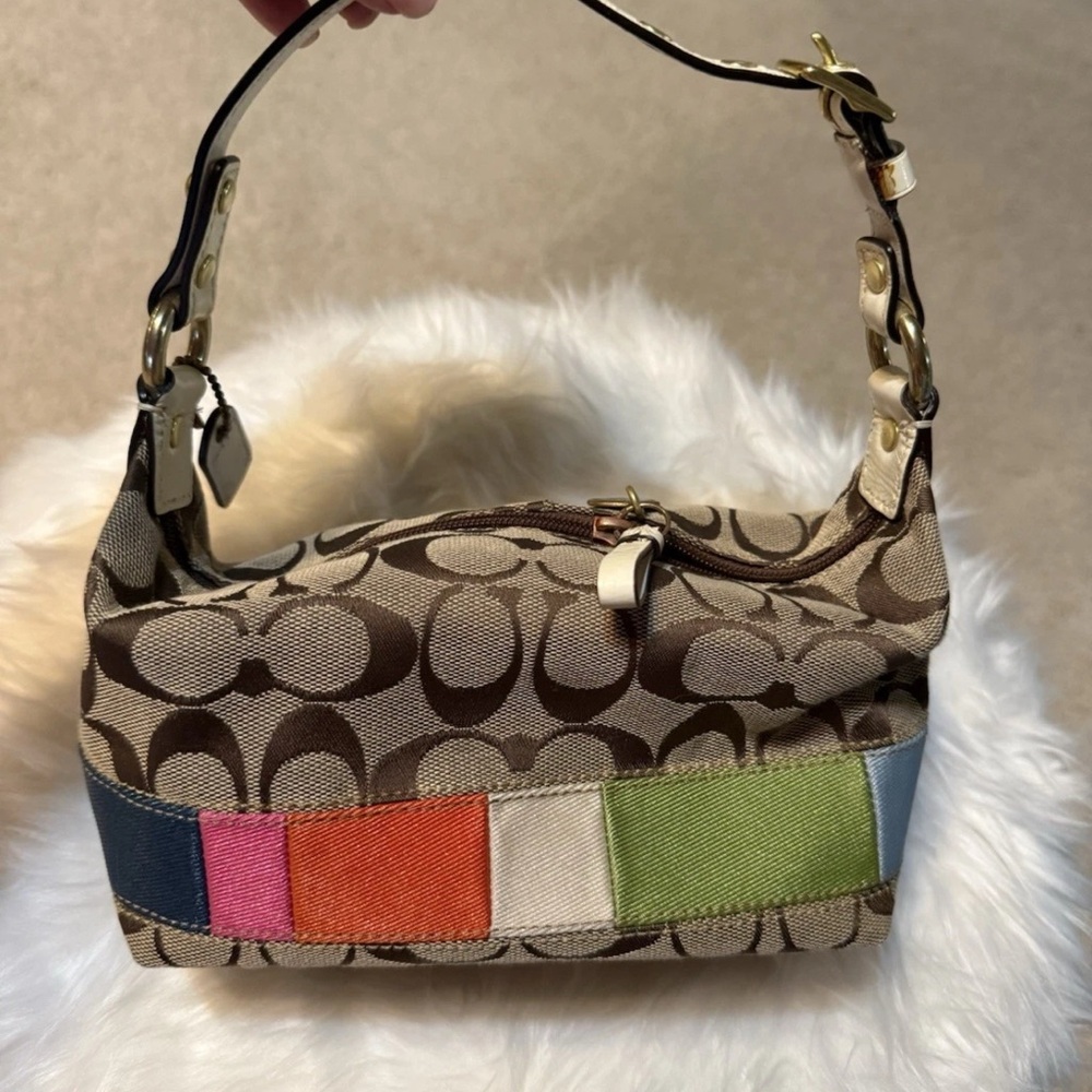 Coach Signature Canvas Shoulder Bag with Colorful Accents